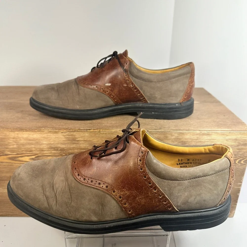 G.H. Bass Leather Oxford Saddle Shoes Mens 11 Two Tone Brogue Old Money Academia